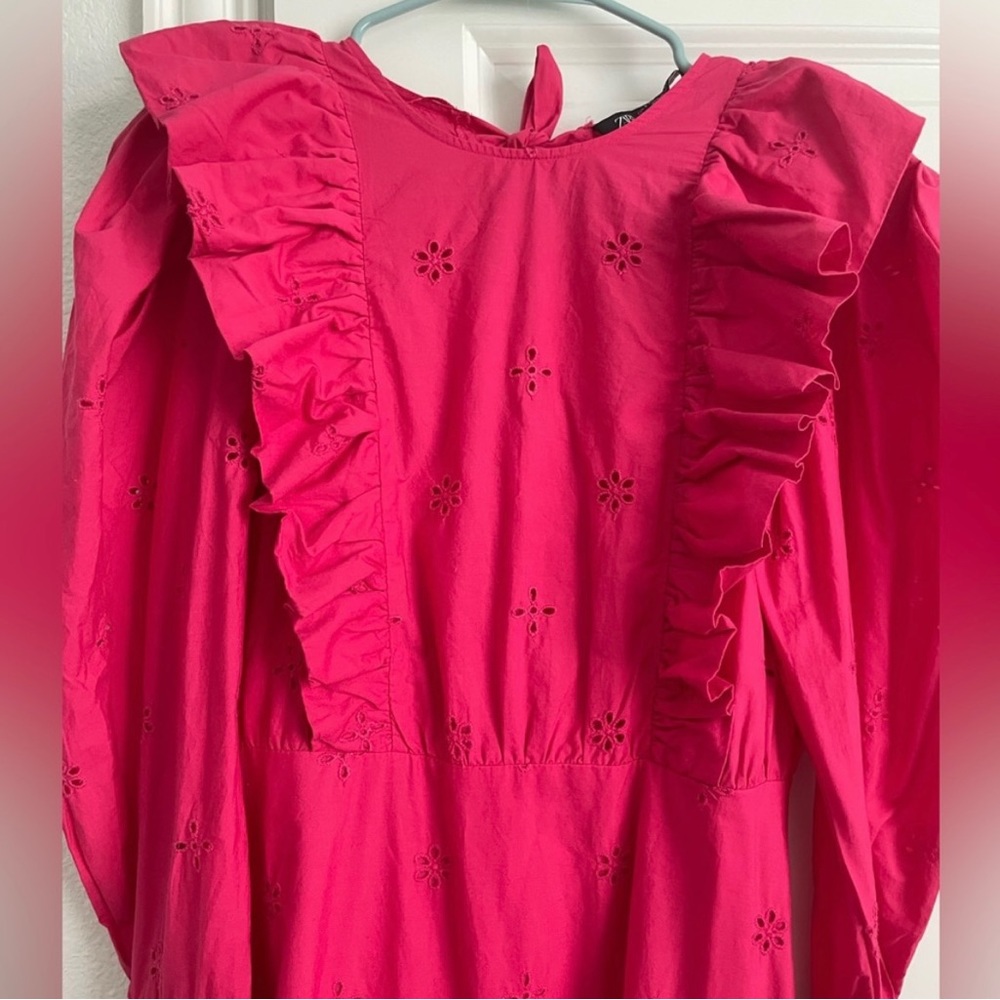 Zara Embroidered Eyelet Ruffle Prairie Dress zara maxi pink full sleeve dress
